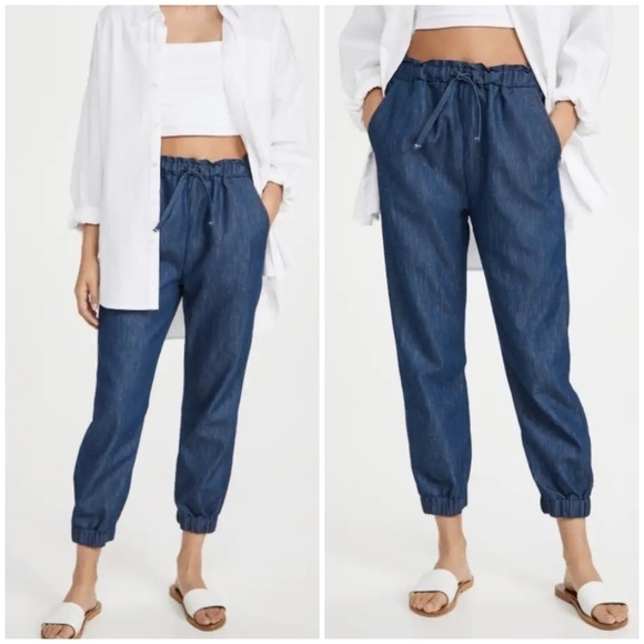 ASKK Ny High Waisted Sunset Pants in Chambray Blue 100% Cotton - Picture 1 of 13
